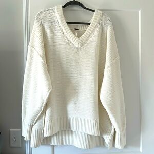 Free People, Oversized Chunky White Knit Sweater, Size Medium